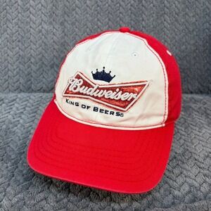 Budweiser King of Beers Red White Glitter Logo Adjustable Baseball Hat Cap